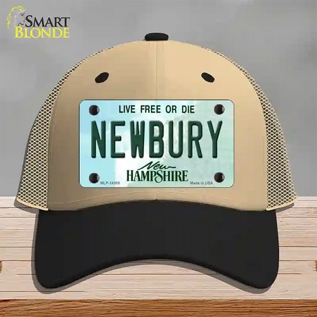 Newbury New Hampshire Novelty License Plate Hat Mesh / Khaki|Black