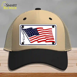 American Flag Waving White Novelty License Plate Hat Mesh / Khaki|Black