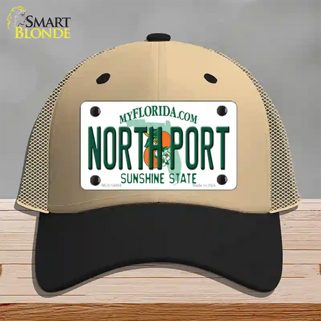 North Port Florida Novelty License Plate Hat Mesh / Khaki|Black