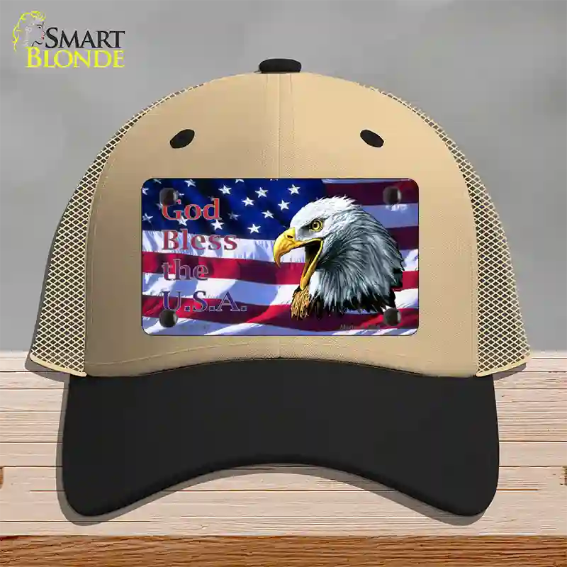 God Bless The USA Eagle Novelty License Plate Hat Mesh / Khaki|Black