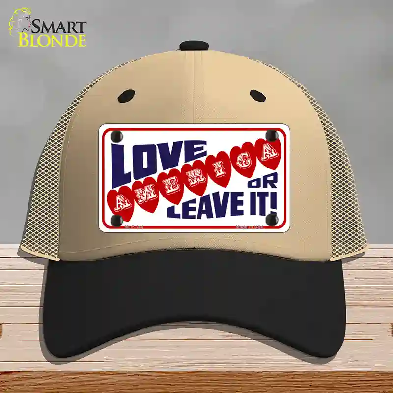 Love America Or Leave It Novelty License Plate Hat Mesh / Khaki|Black