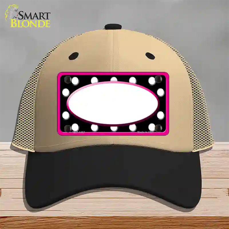 White Black Polka Dots Pink Frame And White Center Oval Novelty License Plate Hat Mesh / Khaki|Black