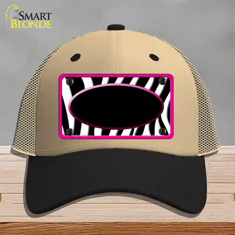 Black White Pink Zebra Center Oval Novelty License Plate Hat Mesh / Khaki|Black