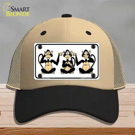 See Hear Speak Monkey Novelty License Plate Hat Mesh / Khaki|Black