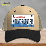 Mount Rainier Washington Novelty License Plate Hat Mesh / Khaki|Black