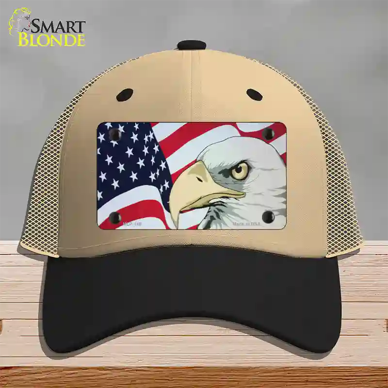 American Flag With Eagle Novelty License Plate Hat Mesh / Khaki|Black