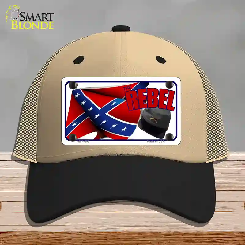 Rebel Cap And Flag Novelty License Plate Hat Mesh / Khaki|Black