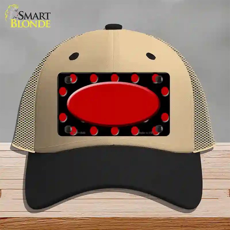 Red Black Polka Dot Red Center Oval Novelty License Plate Hat Mesh / Khaki|Black