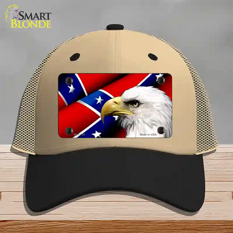 Confederate Flag Eagle Novelty License Plate Hat Mesh / Khaki|Black