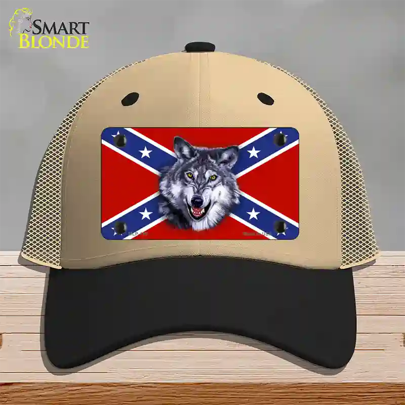 Confederate Flag Wolf Novelty License Plate Hat Mesh / Khaki|Black