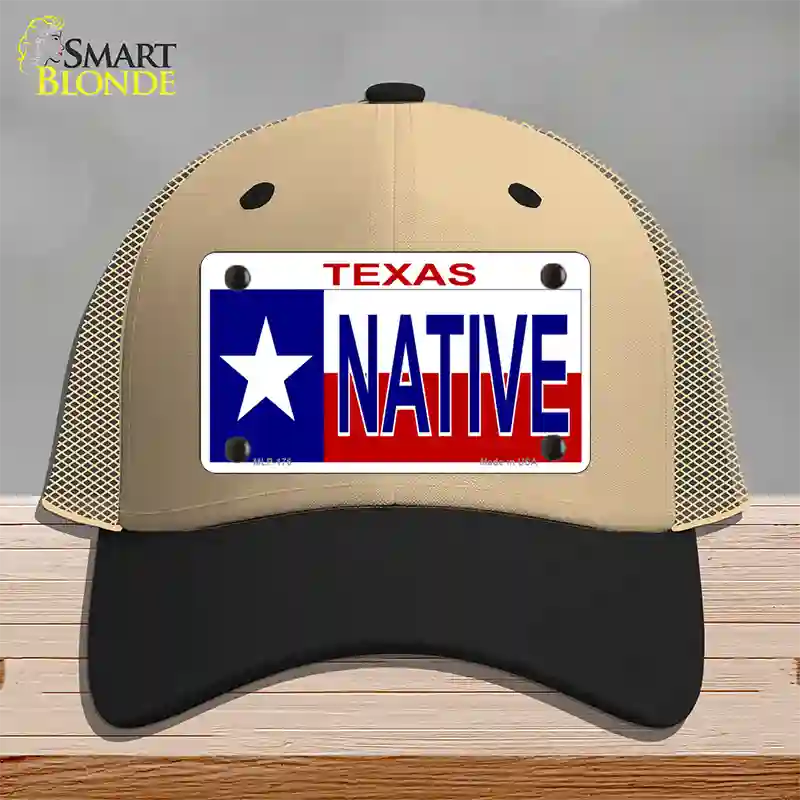 Native Texas Novelty License Plate Hat Mesh / Khaki|Black