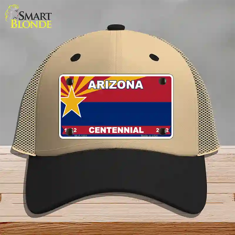 Arizona Centennial Novelty License Plate Hat Khaki Mesh