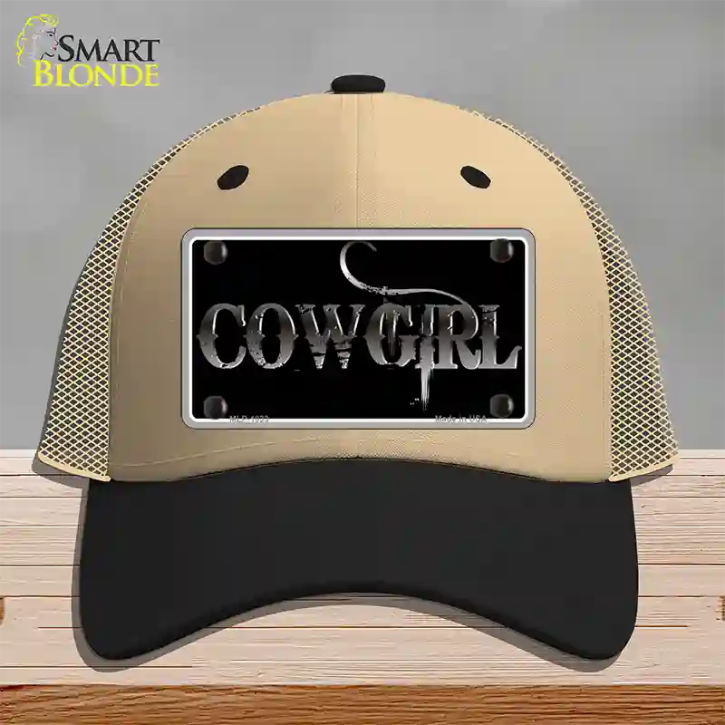 Cowgirl Black Novelty License Plate Hat Mesh / Khaki|Black