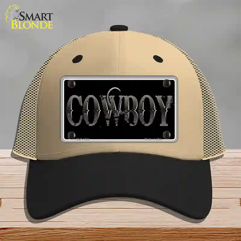 Cowboy Black Novelty License Plate Hat Mesh / Khaki|Black