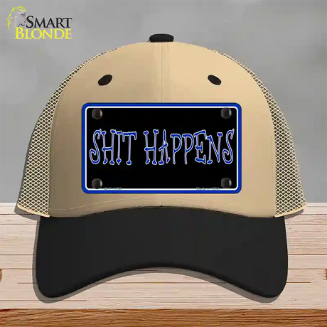 Shit Happens Novelty License Plate Hat Mesh / Khaki|Black