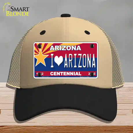 Arizona Centennial I Love Arizona Novelty License Plate Hat Mesh / Khaki|Black