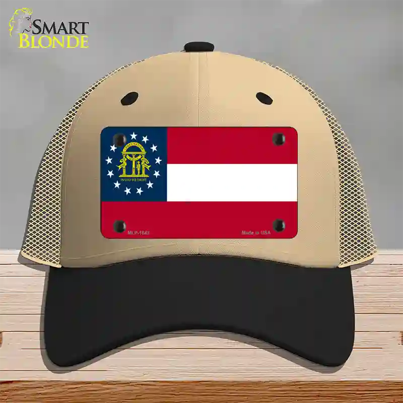 Georgia State Flag Novelty License Plate Hat Mesh / Khaki|Black