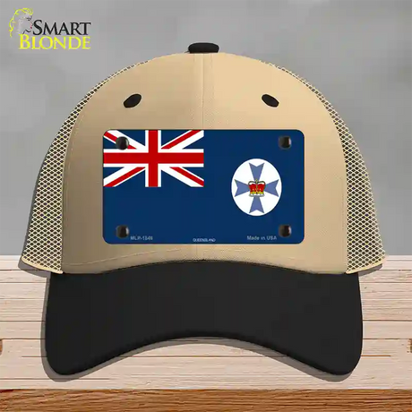 Queensland Flag Novelty License Plate Hat Mesh / Khaki|Black