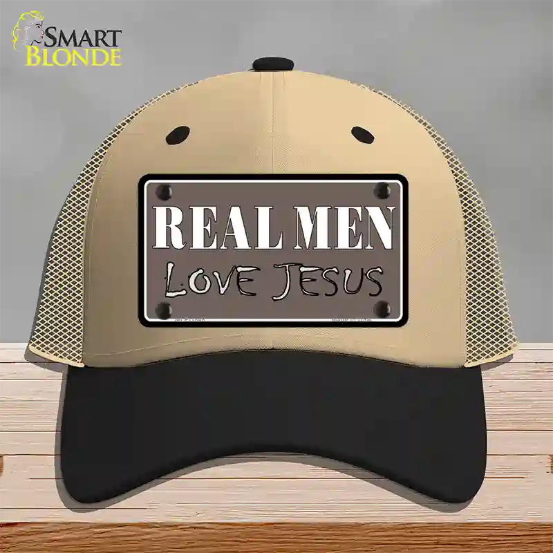 Real Men Love Jesus Novelty License Plate Hat Mesh / Khaki|Black