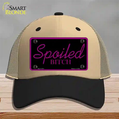 Spoiled Bitch Novelty License Plate Hat Mesh / Khaki|Black