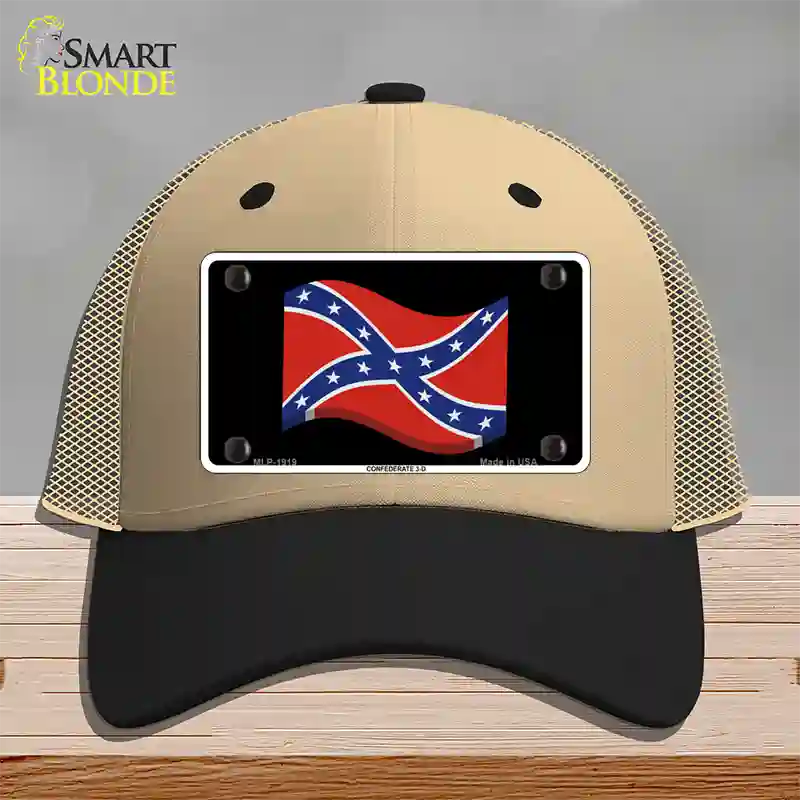 Confederate 3-D Flag Novelty License Plate Hat Mesh / Khaki|Black