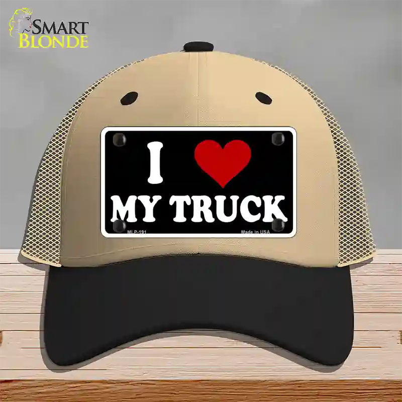 I Love My Truck Black Novelty License Plate Hat Mesh / Khaki|Black