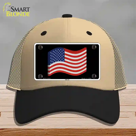 USA 3-D Flag Novelty License Plate Hat Mesh / Khaki|Black