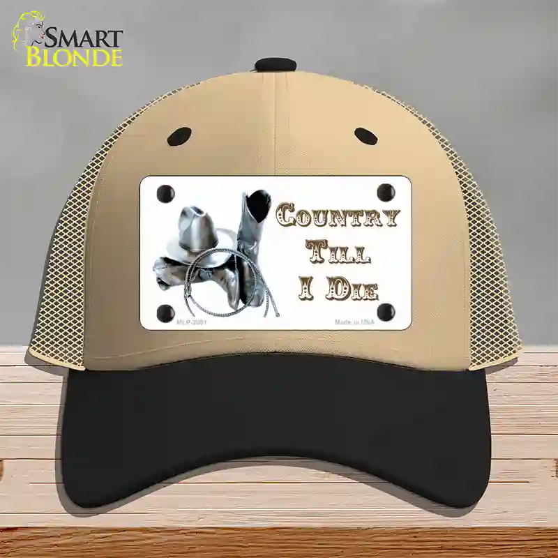 Country Till I Die Novelty License Plate Hat Mesh / Khaki|Black