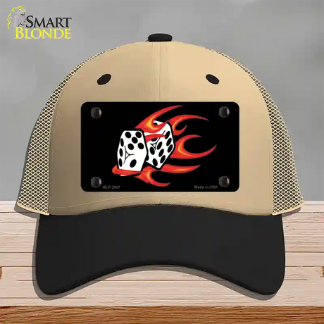 Red Hot Flaming Dice Novelty License Plate Hat Mesh / Khaki|Black