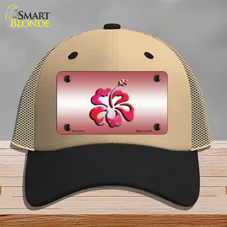 Hibiscus Flower Novelty License Plate Hat Mesh / Khaki|Black