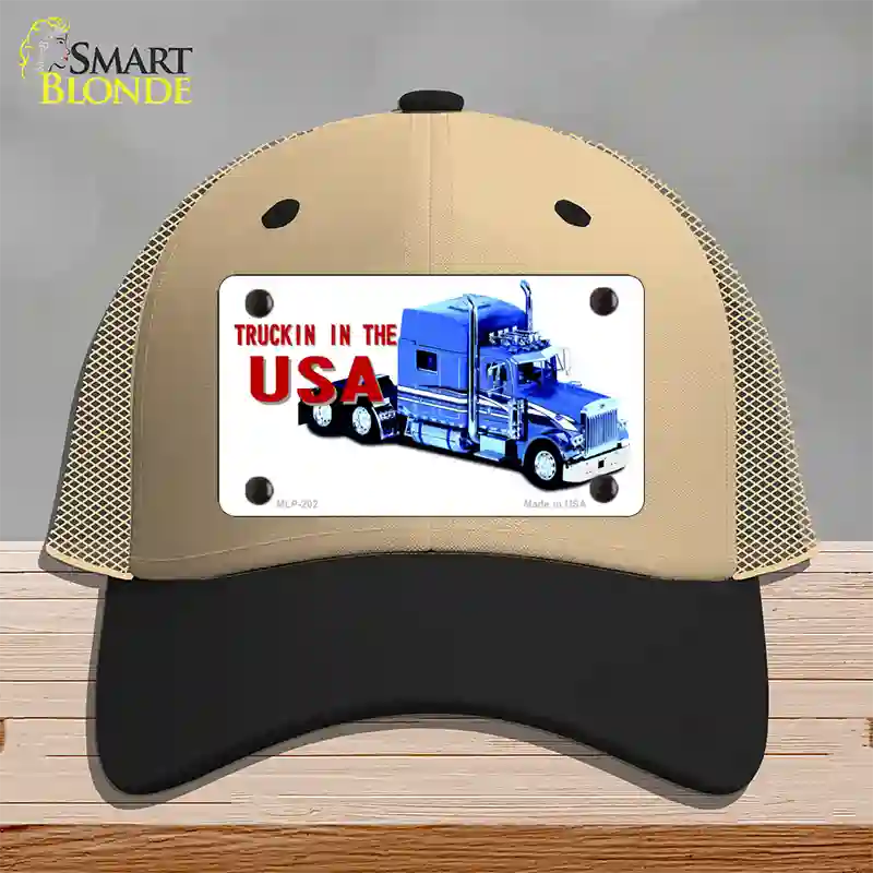 Trucking In The USA Novelty License Plate Hat Mesh / Khaki|Black