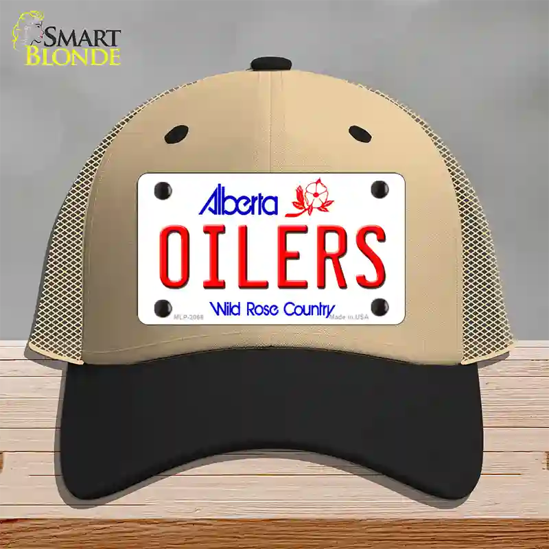 Oilers Alberta Canada Province Novelty License Plate Hat Mesh / Khaki|Black