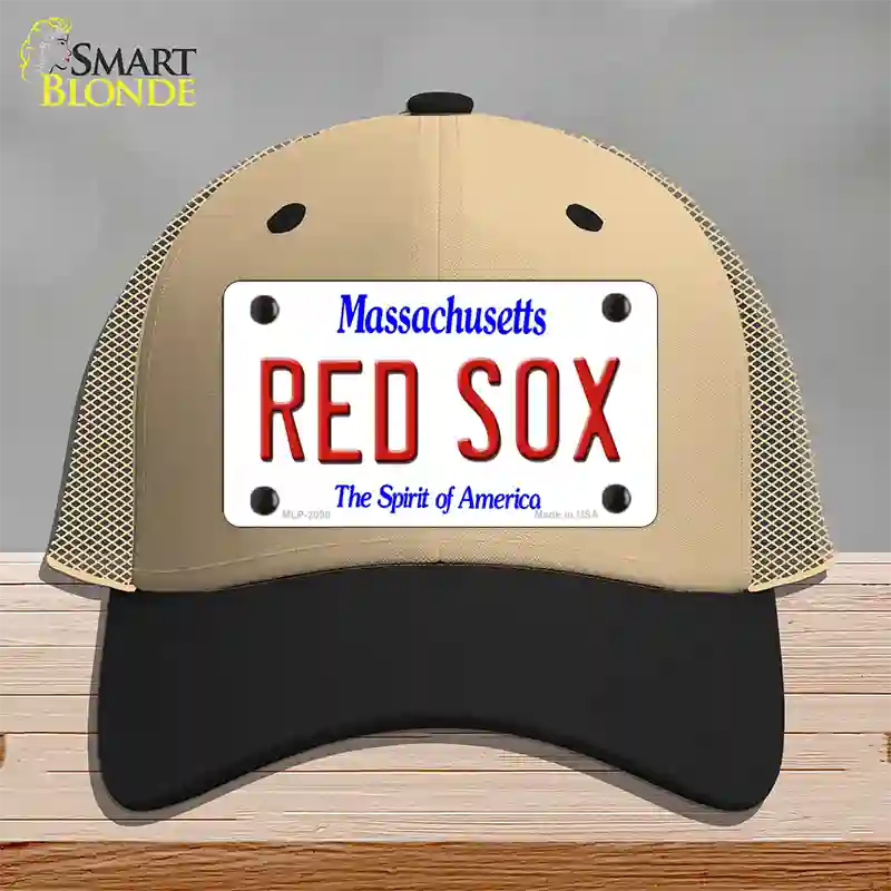 Red Sox Massachusetts State Novelty License Plate Hat Mesh / Khaki|Black