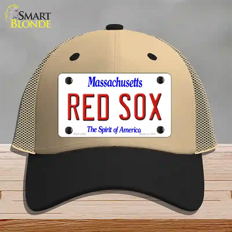 Red Sox Massachusetts State Novelty License Plate Hat Mesh / Khaki|Black