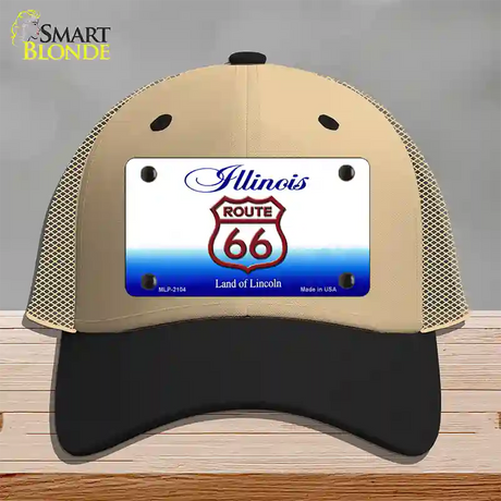 Route 66 Shield Illinois Novelty License Plate Hat Mesh / Khaki|Black