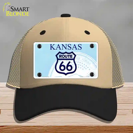 Route 66 Shield Kansas Novelty License Plate Hat Mesh / Khaki|Black