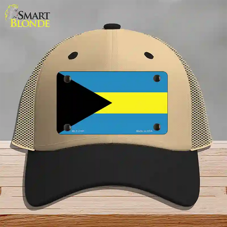 Bahamas Flag Novelty License Plate Hat Mesh / Khaki|Black