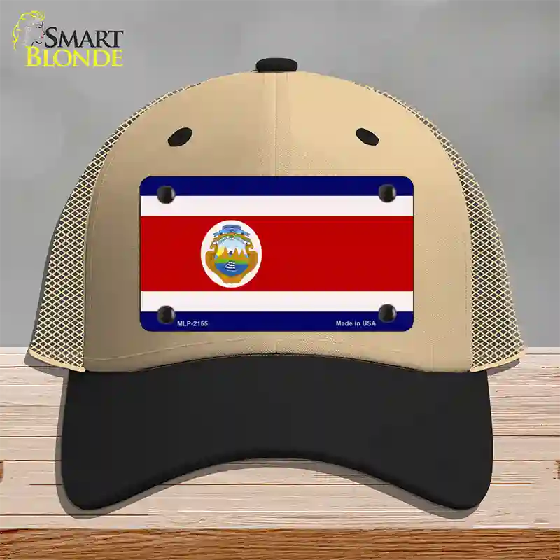 Costa Rica Flag Novelty License Plate Hat Mesh / Khaki|Black