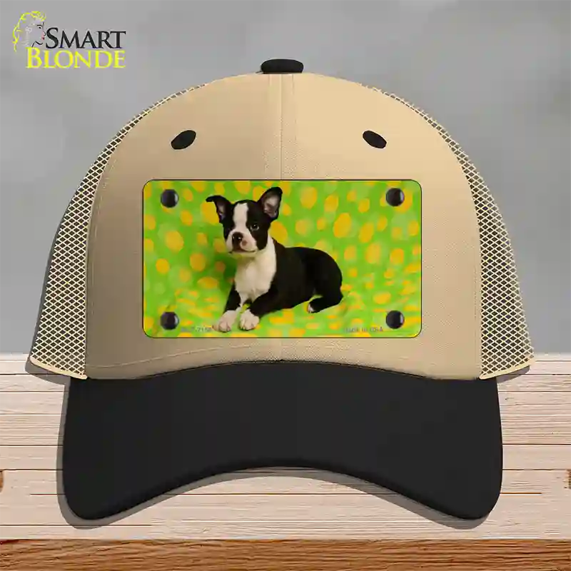 Boston Terrier Dog Novelty License Plate Hat Mesh / Khaki|Black