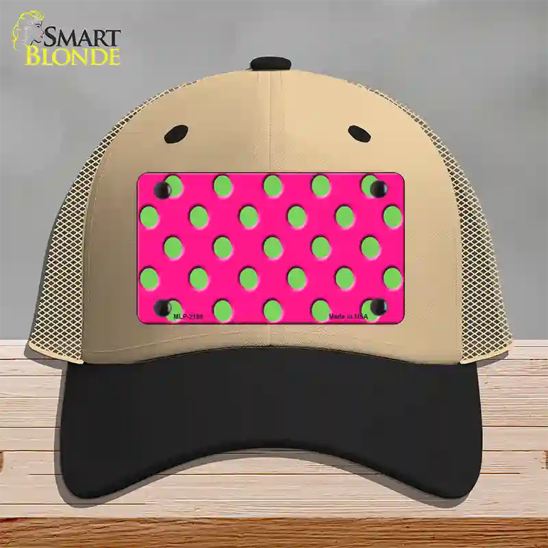 Lime Green Polka Dots Hot Pink Novelty License Plate Hat Mesh / Khaki|Black