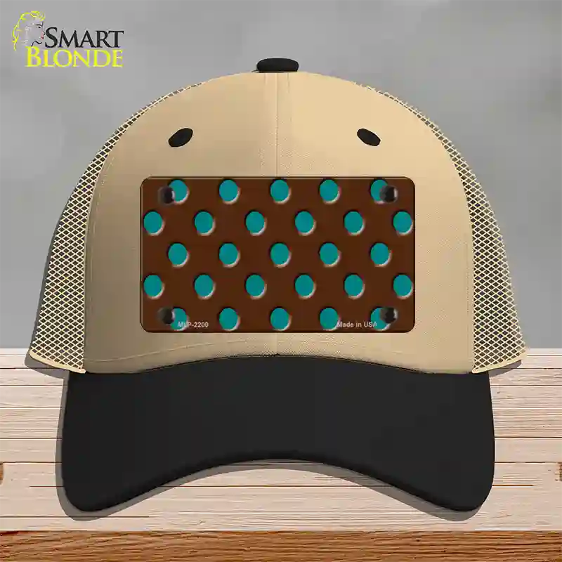 Teal Polka Dots Brown Novelty License Plate Hat Mesh / Khaki|Black