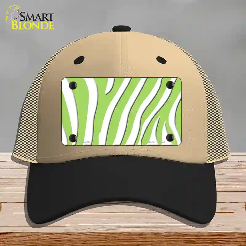 Lime Green White Zebra Novelty License Plate Hat Mesh / Khaki|Black