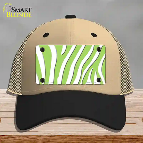 Lime Green White Zebra Novelty License Plate Hat Mesh / Khaki|Black