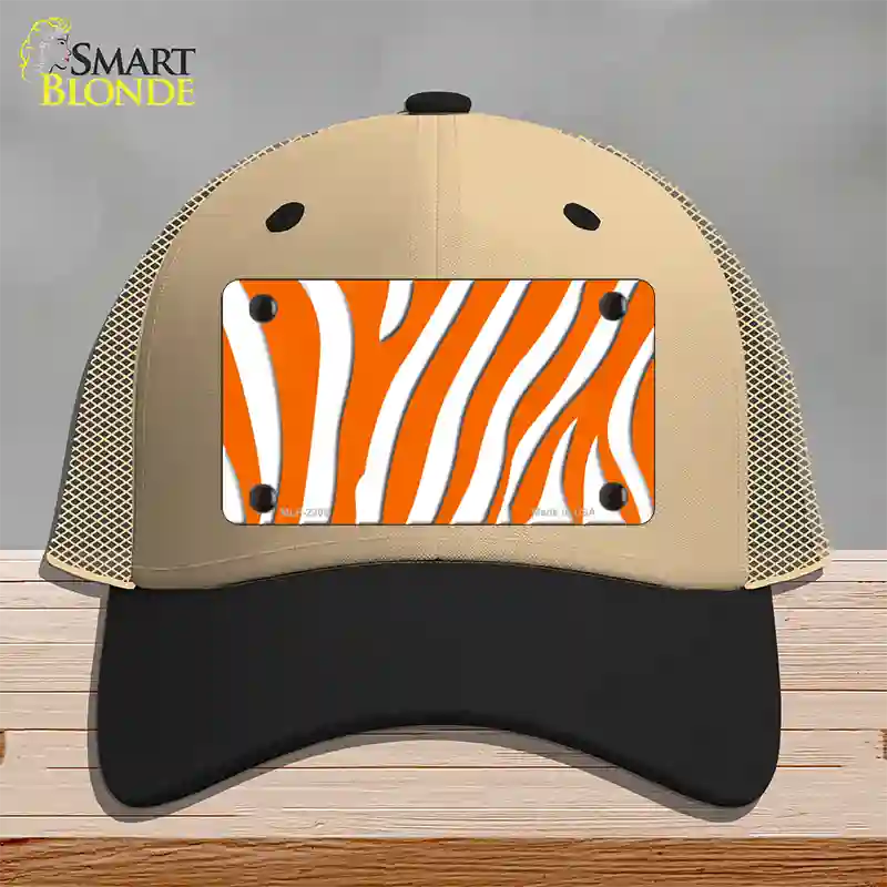 Orange White Zebra Novelty License Plate Hat Mesh / Khaki|Black