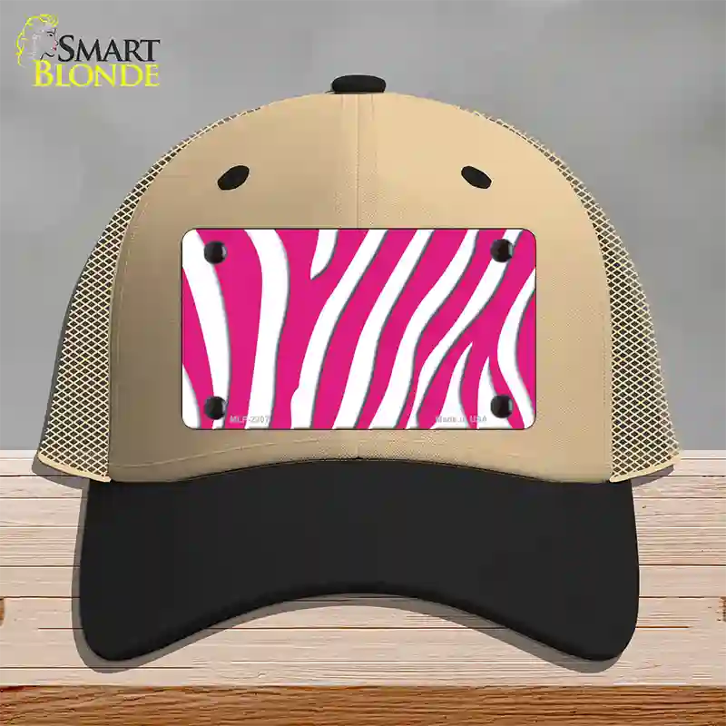 Hot Pink White Zebra Novelty License Plate Hat Mesh / Khaki|Black