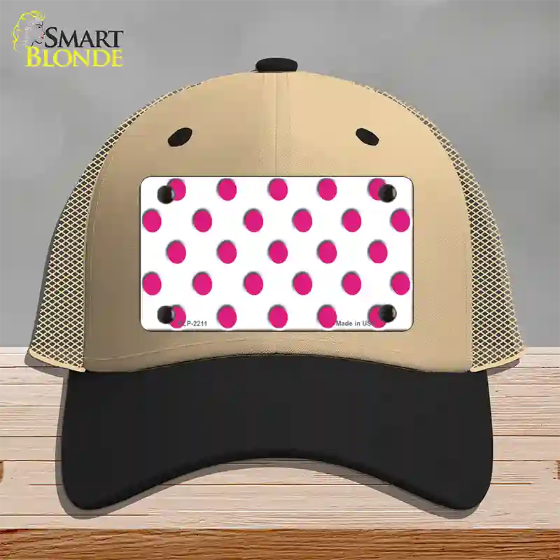 Hot Pink Polka Dots White Novelty License Plate Hat Mesh / Khaki|Black