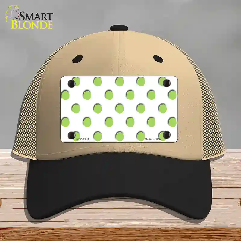 Lime Green Polka Dots White Novelty License Plate Hat Mesh / Khaki|Black