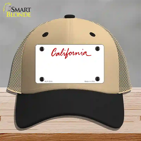 California State Blank Novelty License Plate Hat Mesh / Khaki|Black