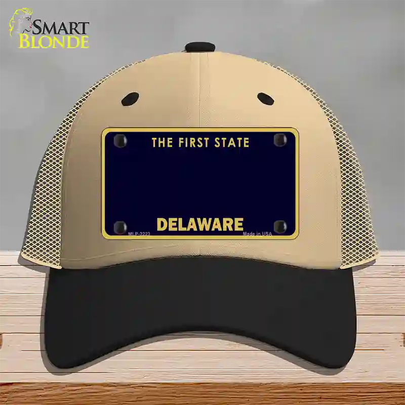 Delaware State Blank Novelty License Plate Hat Mesh / Khaki|Black