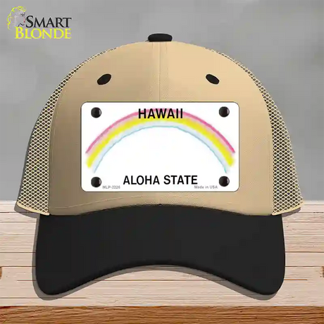 Hawaii State Blank Novelty License Plate Hat Mesh / Khaki|Black